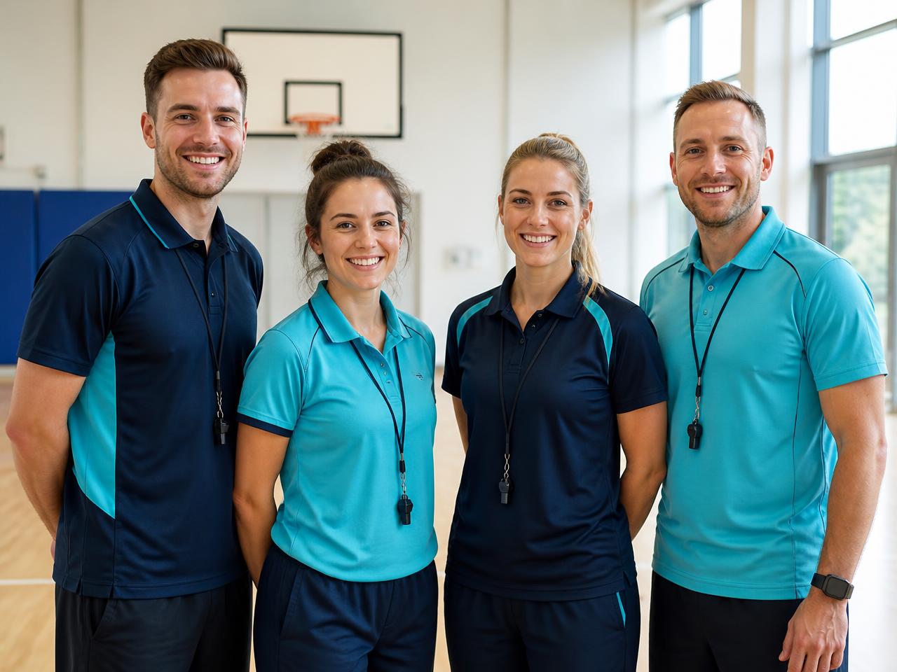 The PE Blueprint team of experienced ex-primary teachers in a school sports hall